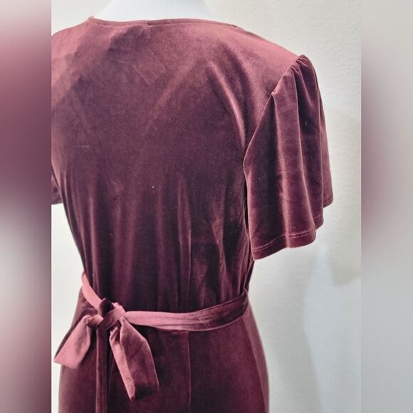 Sanctuary Airy Night Slit Midi Dress Dark Dusty Red Velvet Belted HOCO Size S - Picture 9 of 16